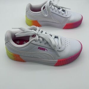 PUMA Kids White Sneakers with Neon Accents